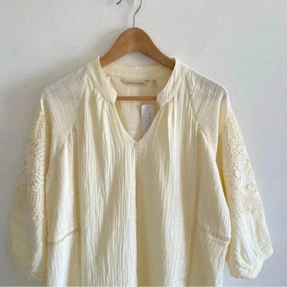 SOFT SURROUNDINGS Women's M Ivory Magnolia Gauze Tunic Top Cottage Blouse - Picture 3 of 12